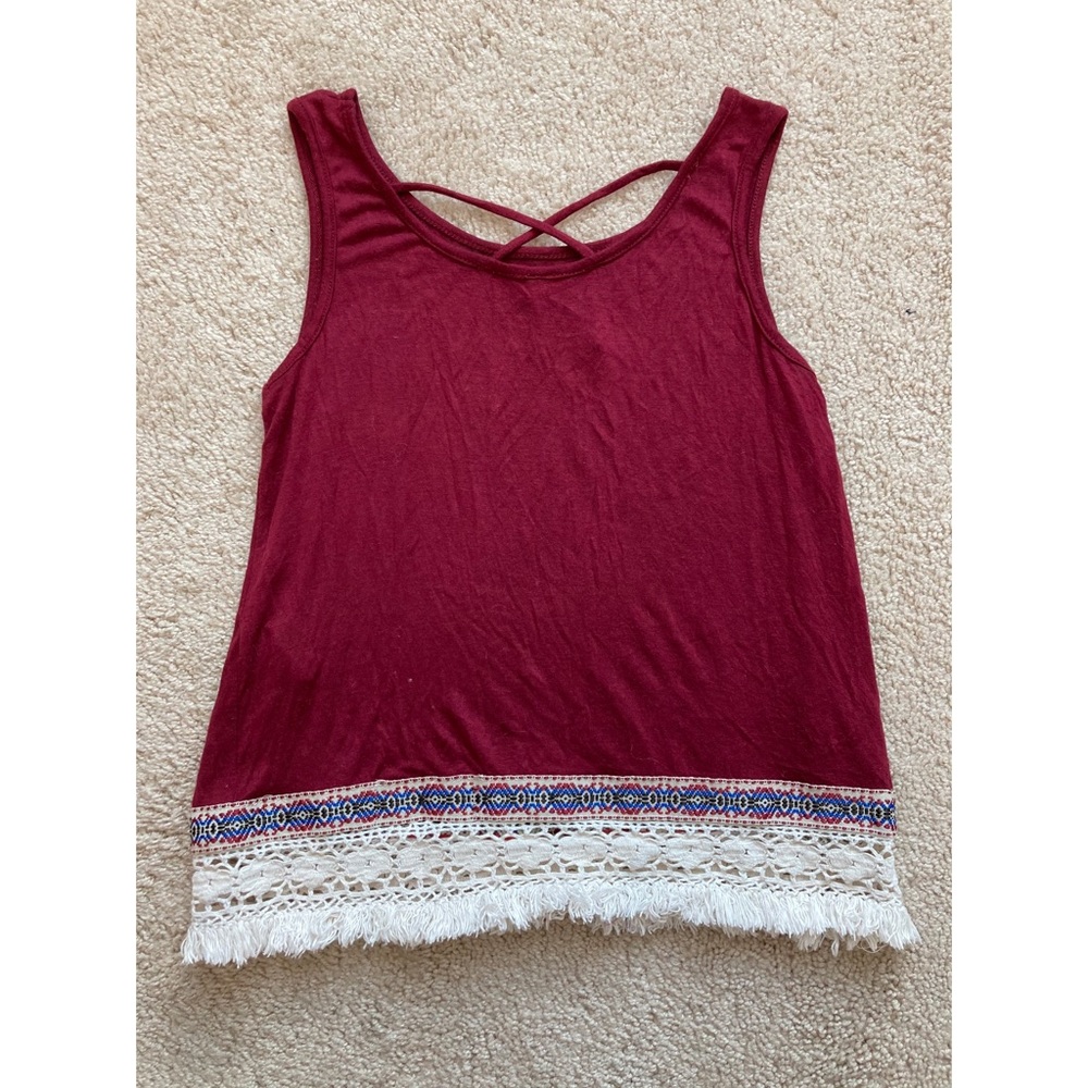 Tillys Full Tilt Maroon Red Strappy Cropped Tank